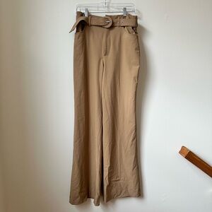 Zara Wide Leg Tan Trousers with Belt NWOT